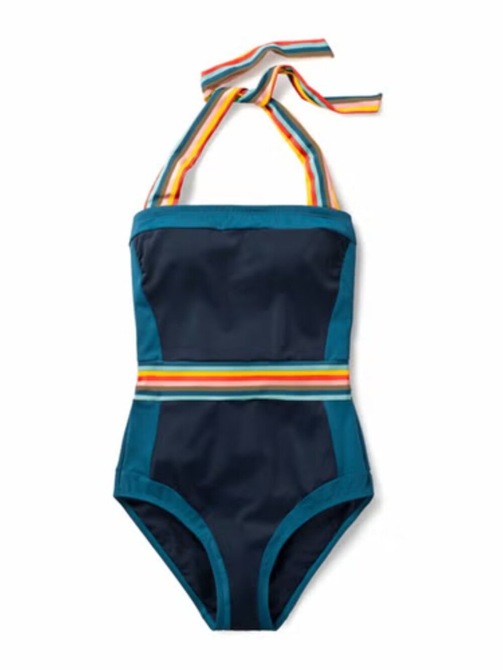Boden Santorini One-Piece Swimsuit Navy Rainbow Stripe Size 14L